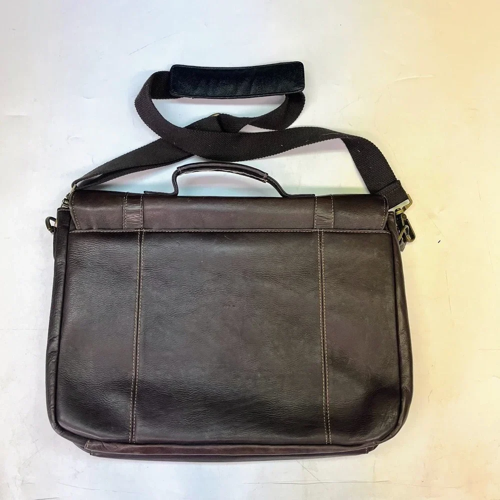 Samsonite Mens Dark Brown Leather Messenger Bag Briefcase Laptop Satchel 16 Inch - Picture 2 of 14